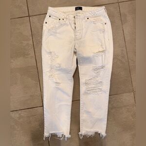Abercrombie & Fitch White Distressed Boyfriend Jeans